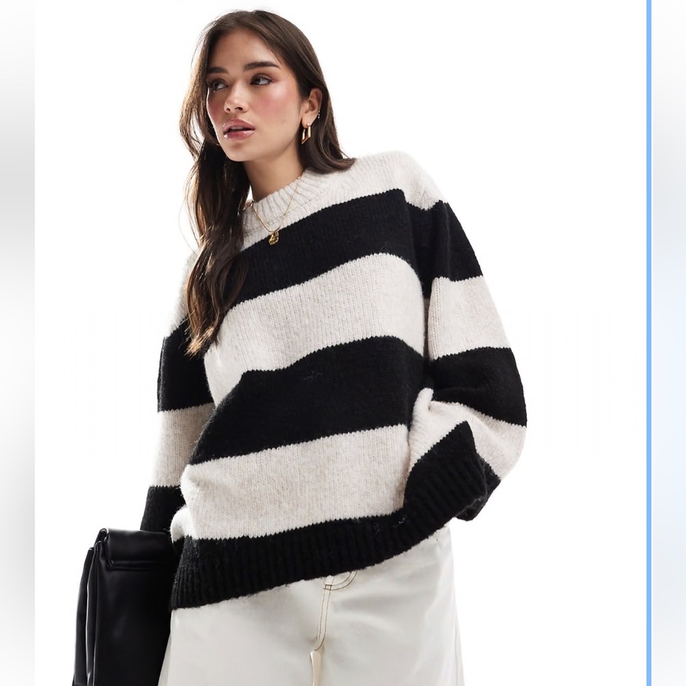 ASOS DESIGN BLACK WHITE STRIPE OVERSIZED CREWNECK KNIT SWEATER SIZE XS